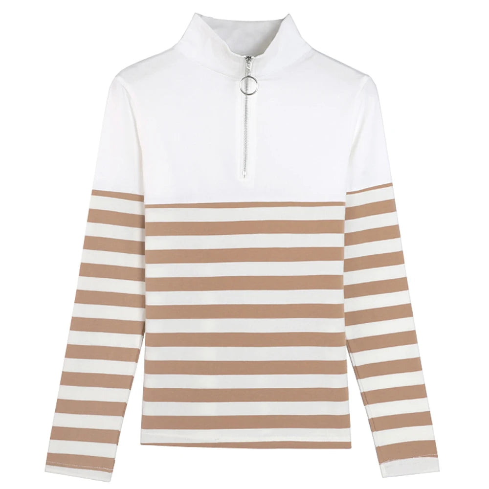 Women's Shirt Fashion Top Long Sleeve T-shirt Spring and Autumn New Style High end Fashion Polo Collar Stripe Slimming Casual