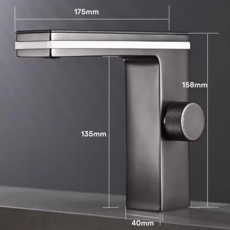 Digital Temperature Display Bathroom Basin Faucet Intelligent LED Deck Mounted Washbasin Hot Cold Water Mixer Sink Tap