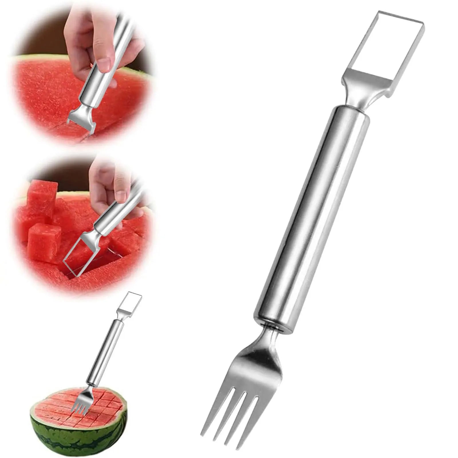 2-in-1 Stainless Steel Fruit Cutter,Dual Head Watermelon Fork Cutter Slicer Tool For Home Kitchen