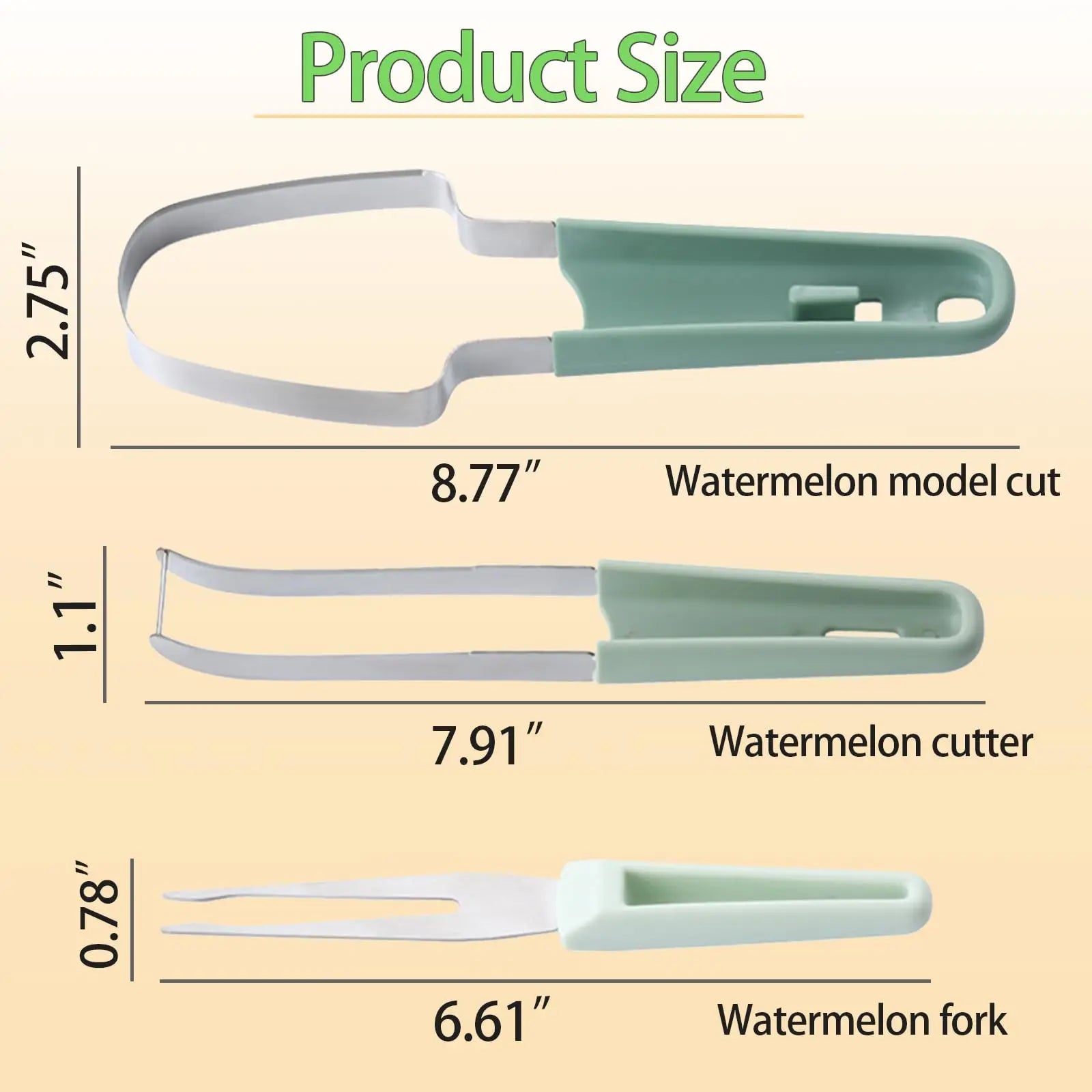 3-in-1 Watermelon Fork Slicer Cutter, 2024 Stainless Steel Fruit Watermelon Cutting Tool Fork Slicer Knife Set for Home Kitchen