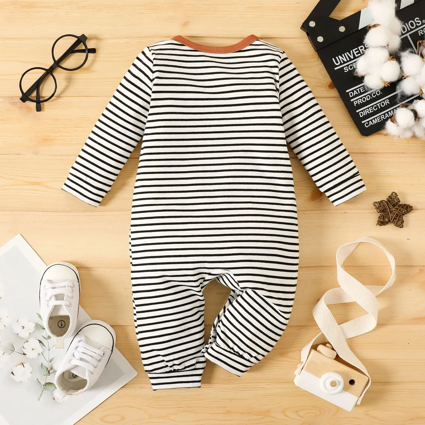 PatPat Baby Boy/Girl 95% Cotton Long-sleeve Striped Jumpsuit Soft and Comfortable  Perfect for Outings and Daily Wear