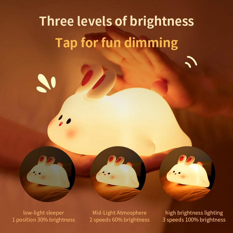 Cute Rabbit-shaped USB Rechargeable Silicone Night Light