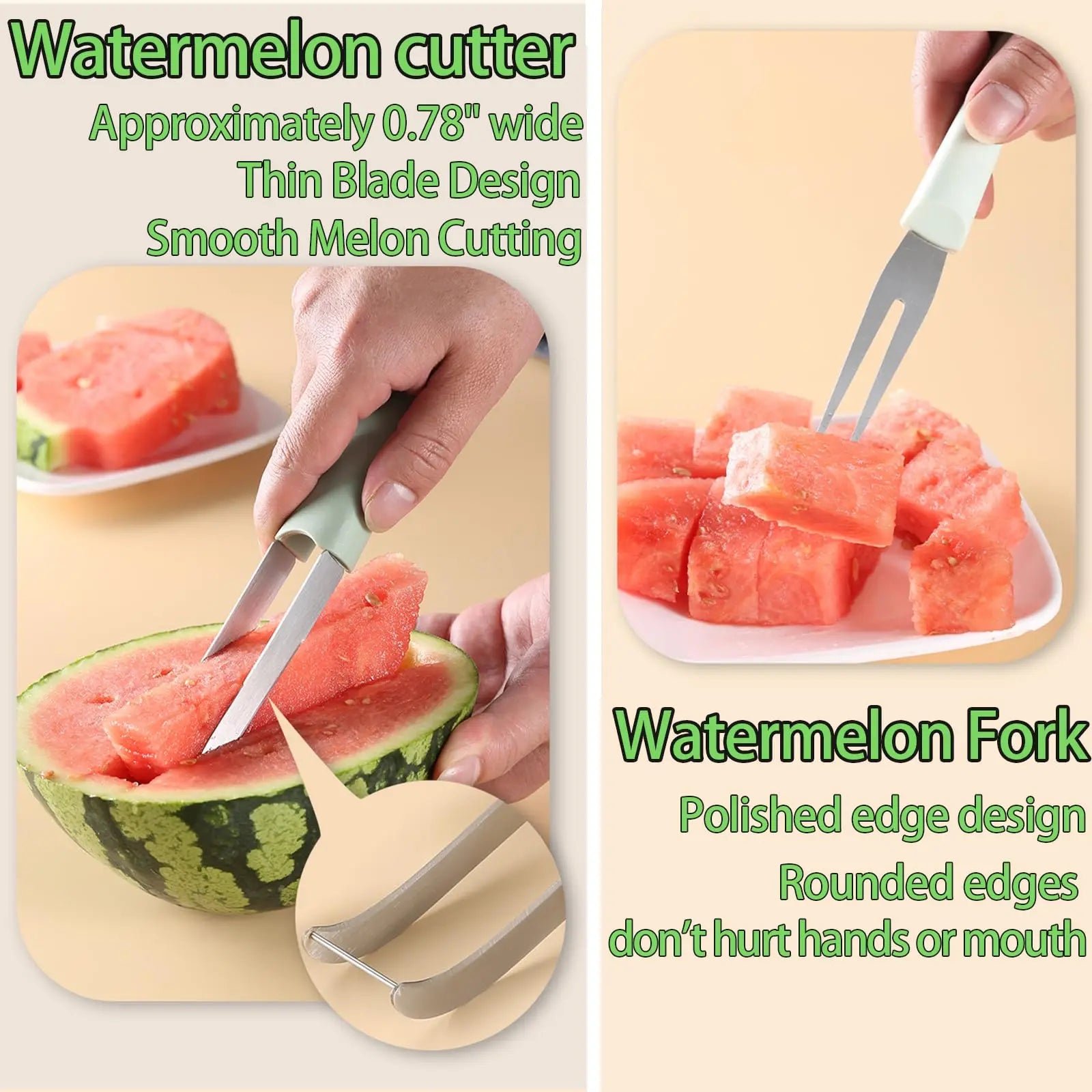 3-in-1 Watermelon Fork Slicer Cutter, 2024 Stainless Steel Fruit Watermelon Cutting Tool Fork Slicer Knife Set for Home Kitchen