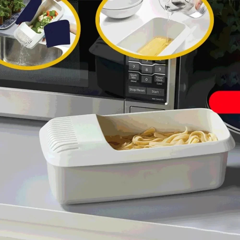 Microwave Noodles Pasta Cooker With Strainer Eco-Friendly Plastic Spaghetti Vegetable Steamer Dishwasher Kitchen Accessories