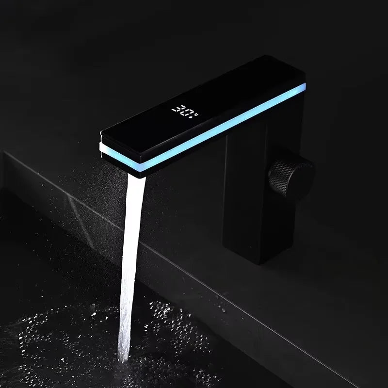 Digital Temperature Display Bathroom Basin Faucet Intelligent LED Deck Mounted Washbasin Hot Cold Water Mixer Sink Tap