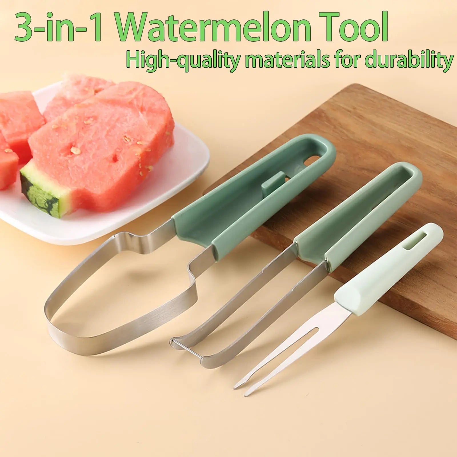 3-in-1 Watermelon Fork Slicer Cutter, 2024 Stainless Steel Fruit Watermelon Cutting Tool Fork Slicer Knife Set for Home Kitchen