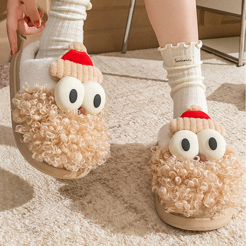 Cartoon Bearded Santa Claus Slippers Home Warm Non-slip Plush   Cotton Shoes Christmas Couple Floor Bedroom Slipper Women Men