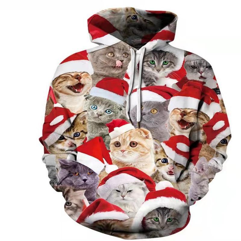 Christmas Cat Digital Printing Men's Hoodie